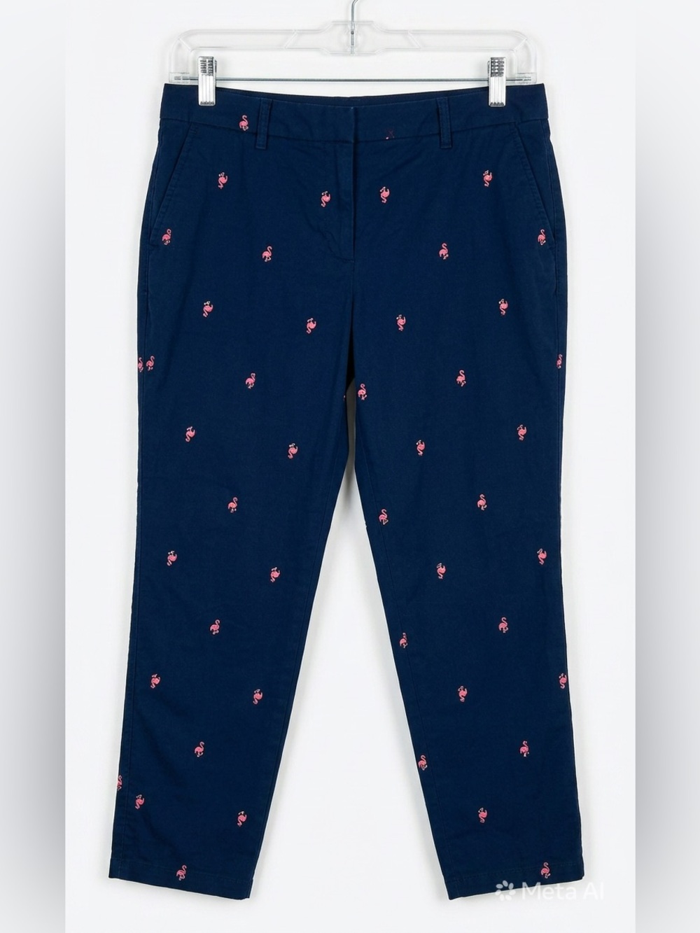 Talbots Navy Chinos with Embroidered Flamingos Size 8/P EUC